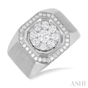 1 3/8 ctw Octagonal Shape Lovebright Round Cut Diamond Men's Ring in 14K White Gold