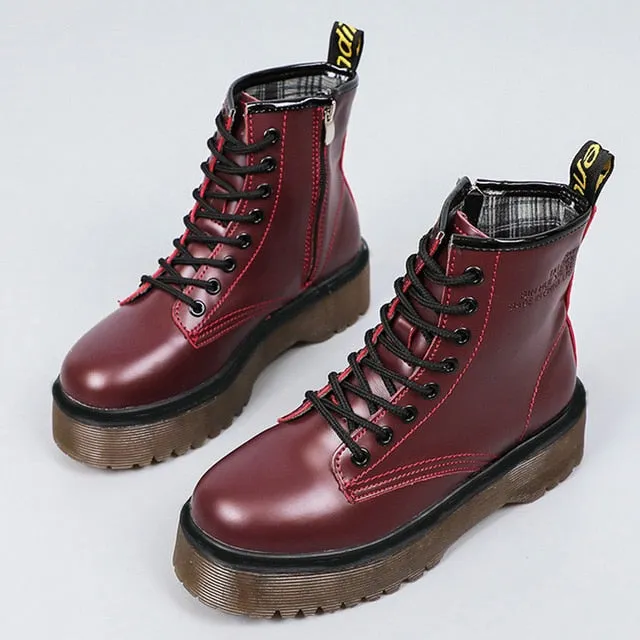 2020 Leather Boots For Martin Boots Platform Shoes Women Boots Motorcycle Shoes Ankle Boots For Women Booties Botas Mujer