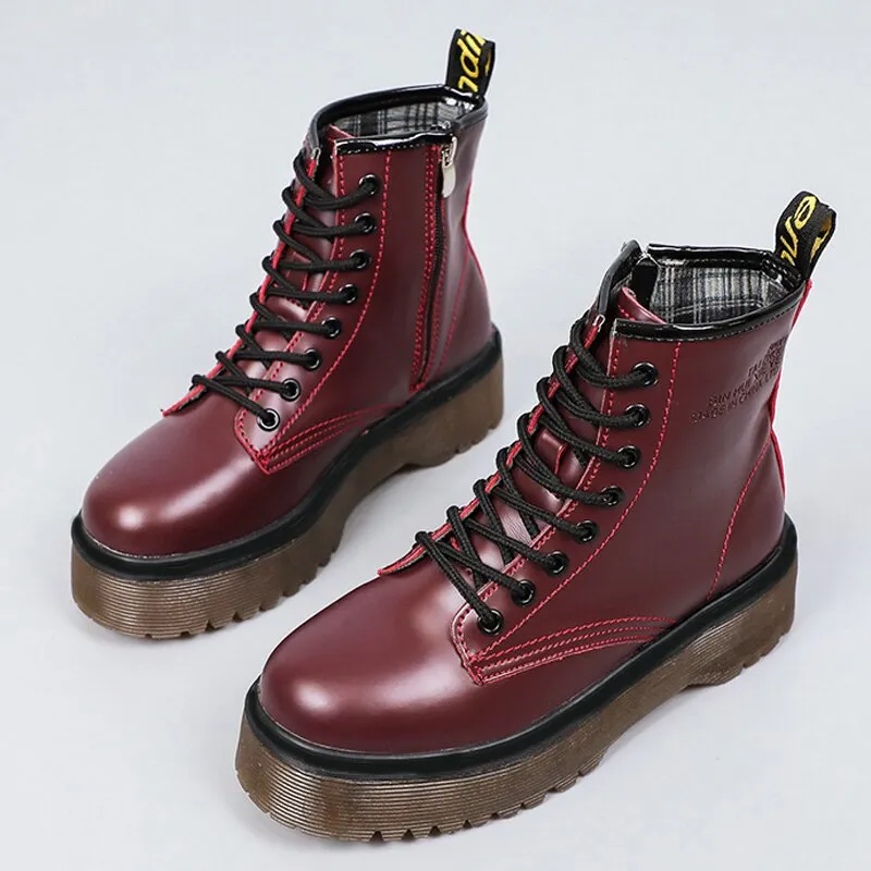 2020 Leather Boots For Martin Boots Platform Shoes Women Boots Motorcycle Shoes Ankle Boots For Women Booties Botas Mujer