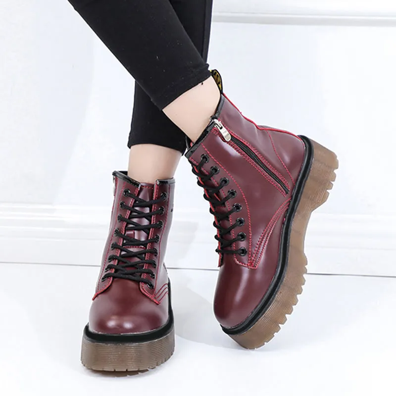 2020 Leather Boots For Martin Boots Platform Shoes Women Boots Motorcycle Shoes Ankle Boots For Women Booties Botas Mujer