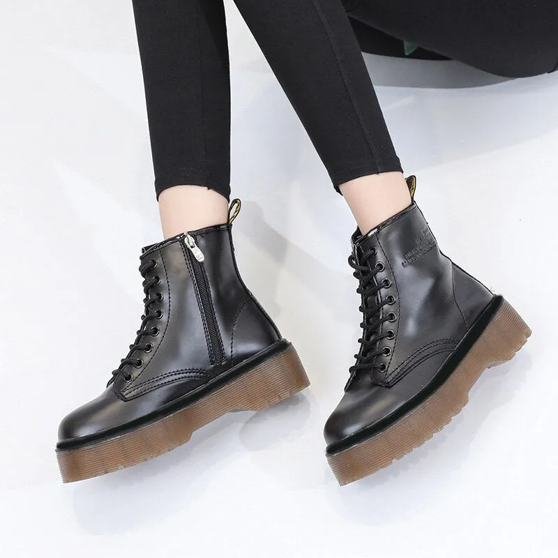 2020 Leather Boots For Martin Boots Platform Shoes Women Boots Motorcycle Shoes Ankle Boots For Women Booties Botas Mujer