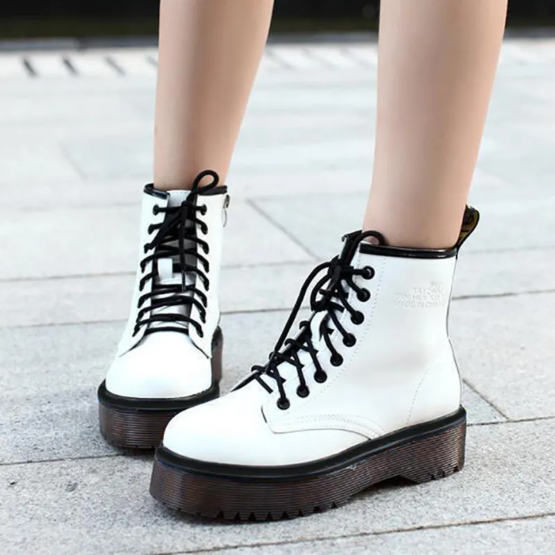 2020 Leather Boots For Martin Boots Platform Shoes Women Boots Motorcycle Shoes Ankle Boots For Women Booties Botas Mujer