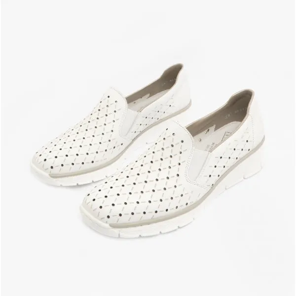 53795-80 Ladies Leather Slip-On Shoes White