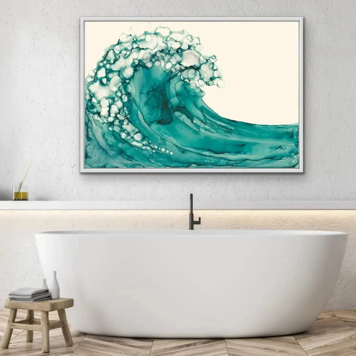 A Rolling Wave - Green Watercolour Canvas Wall Art Prints