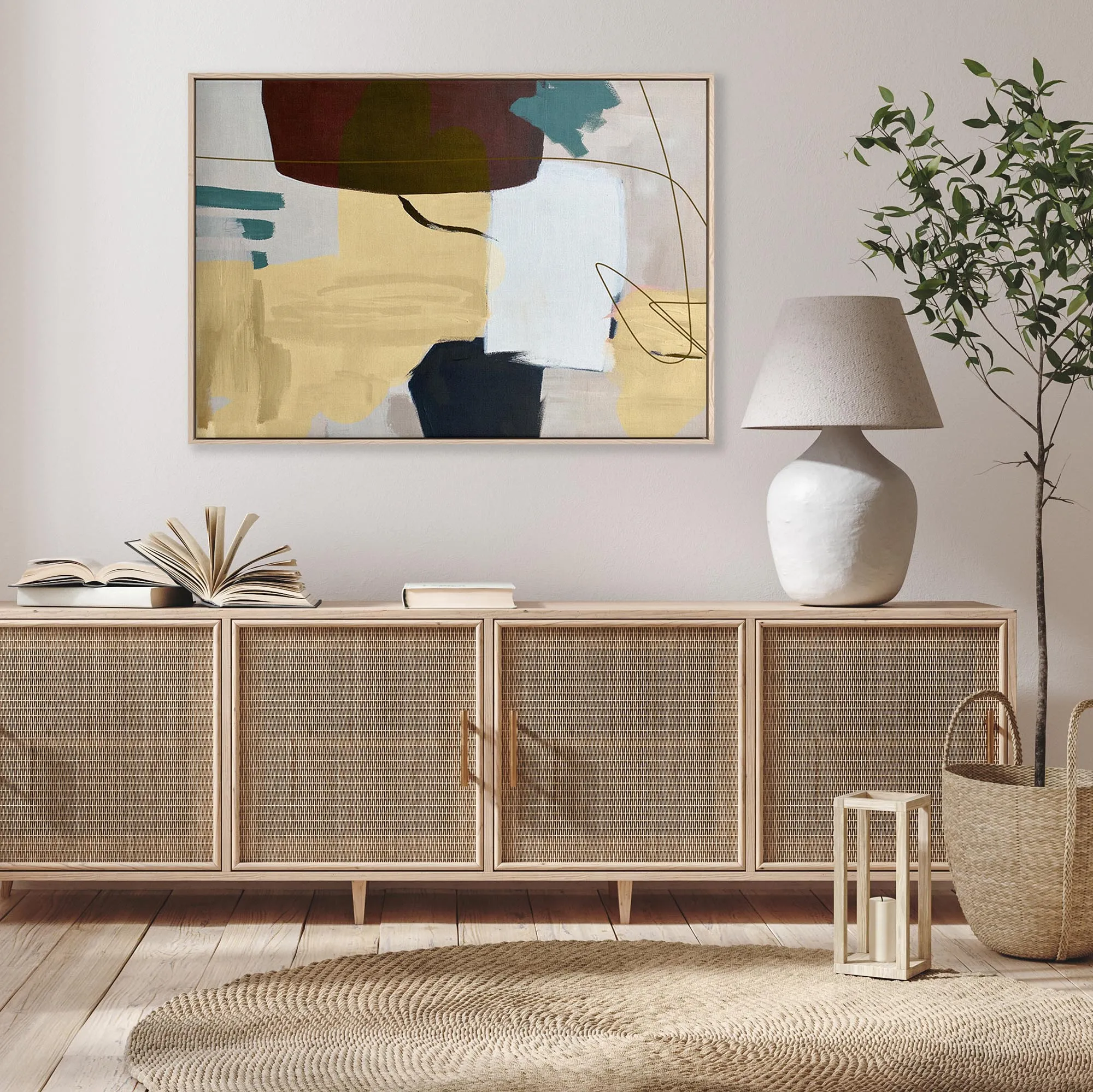 Abstract Gold Shapes Framed Canvas