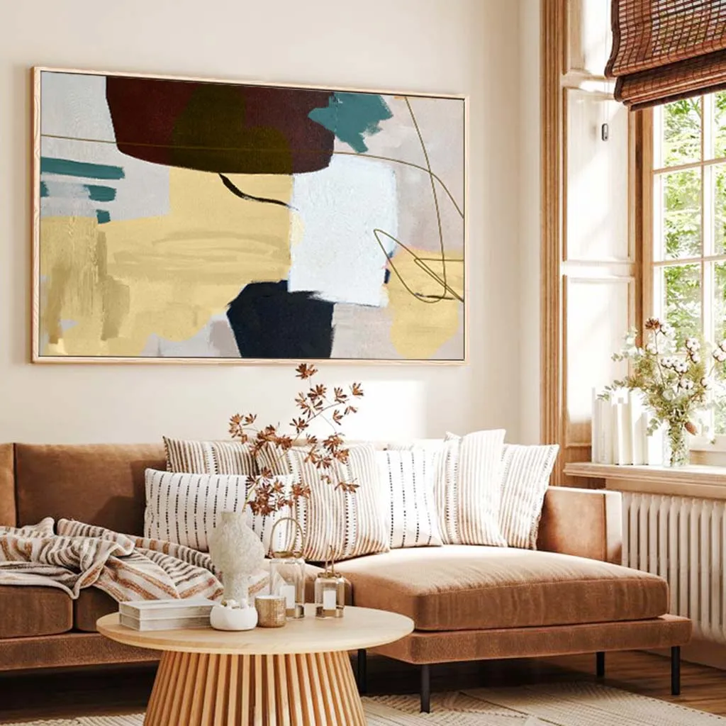 Abstract Gold Shapes Framed Canvas