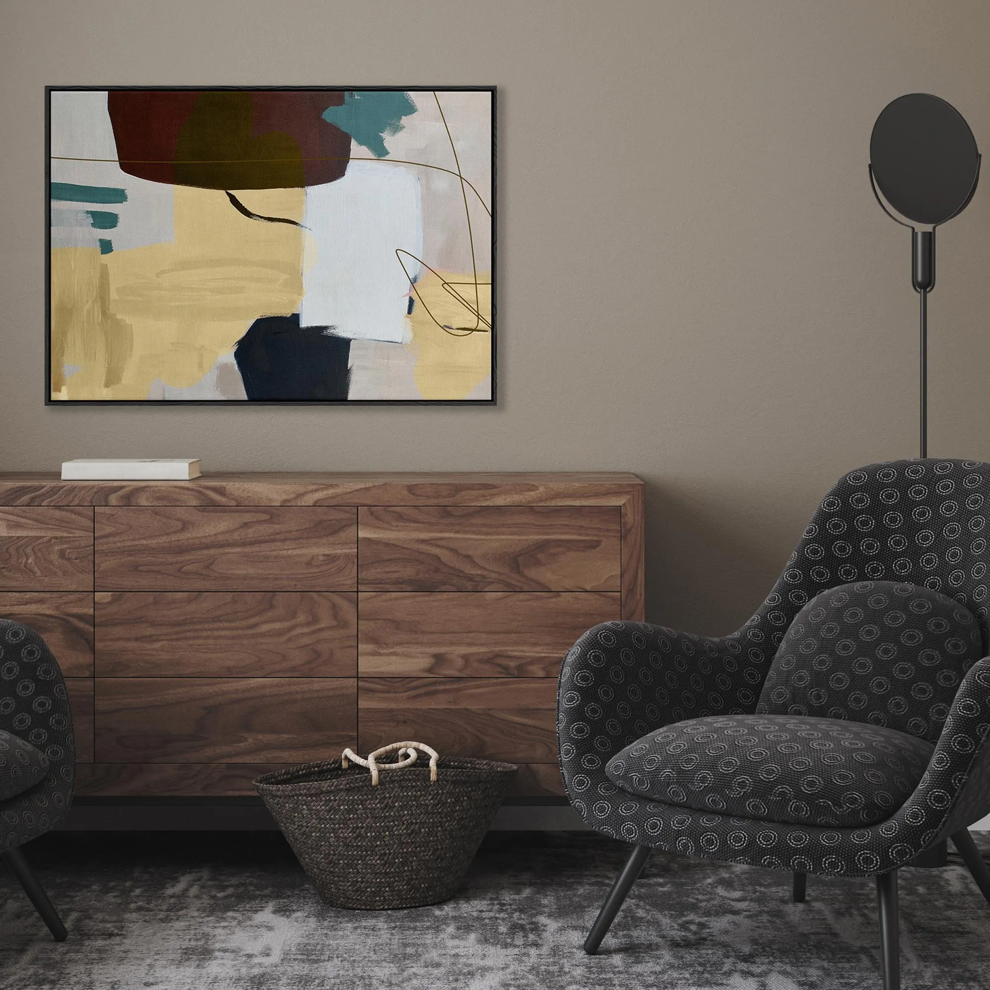 Abstract Gold Shapes Framed Canvas