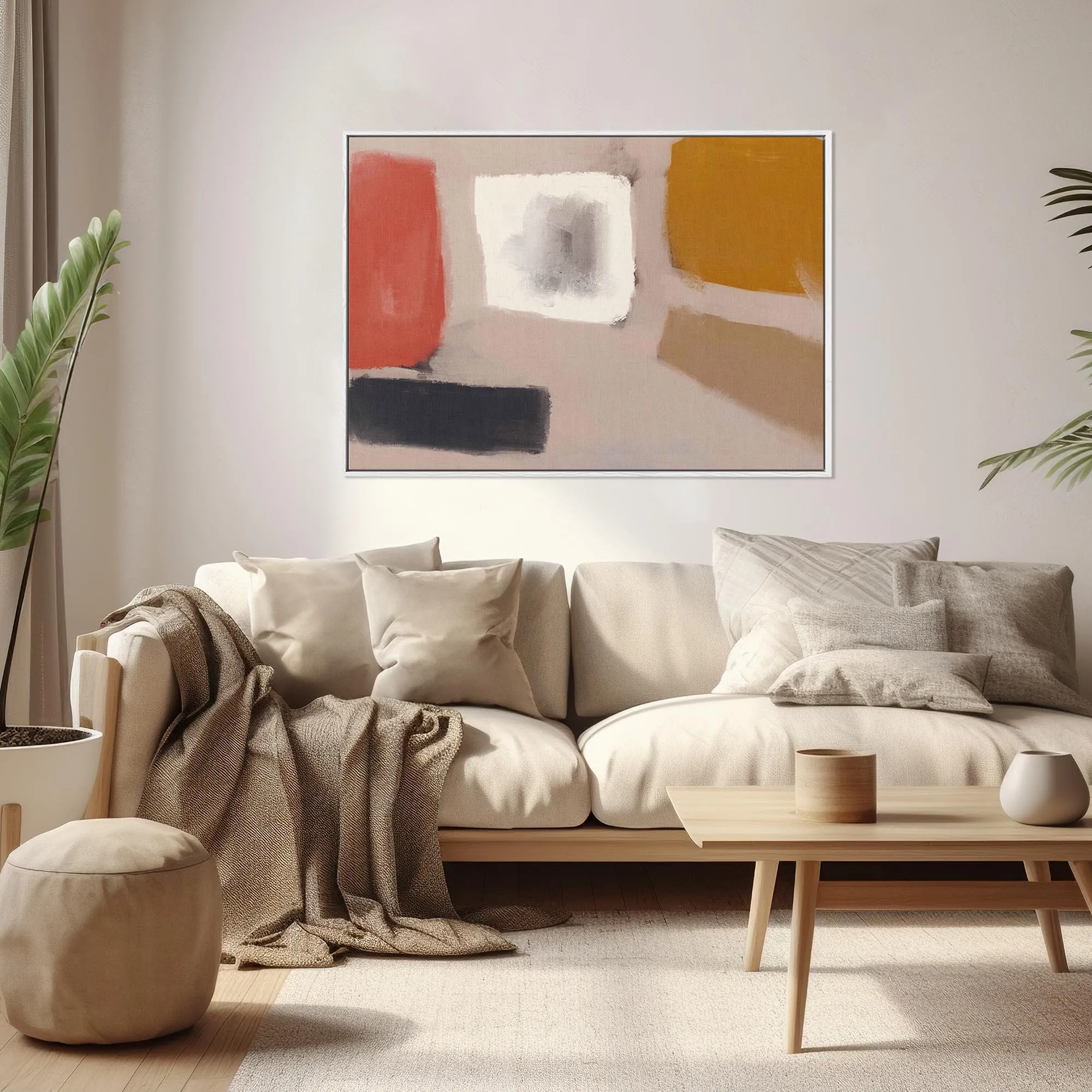 Abstract Neutral Blush Framed Canvas