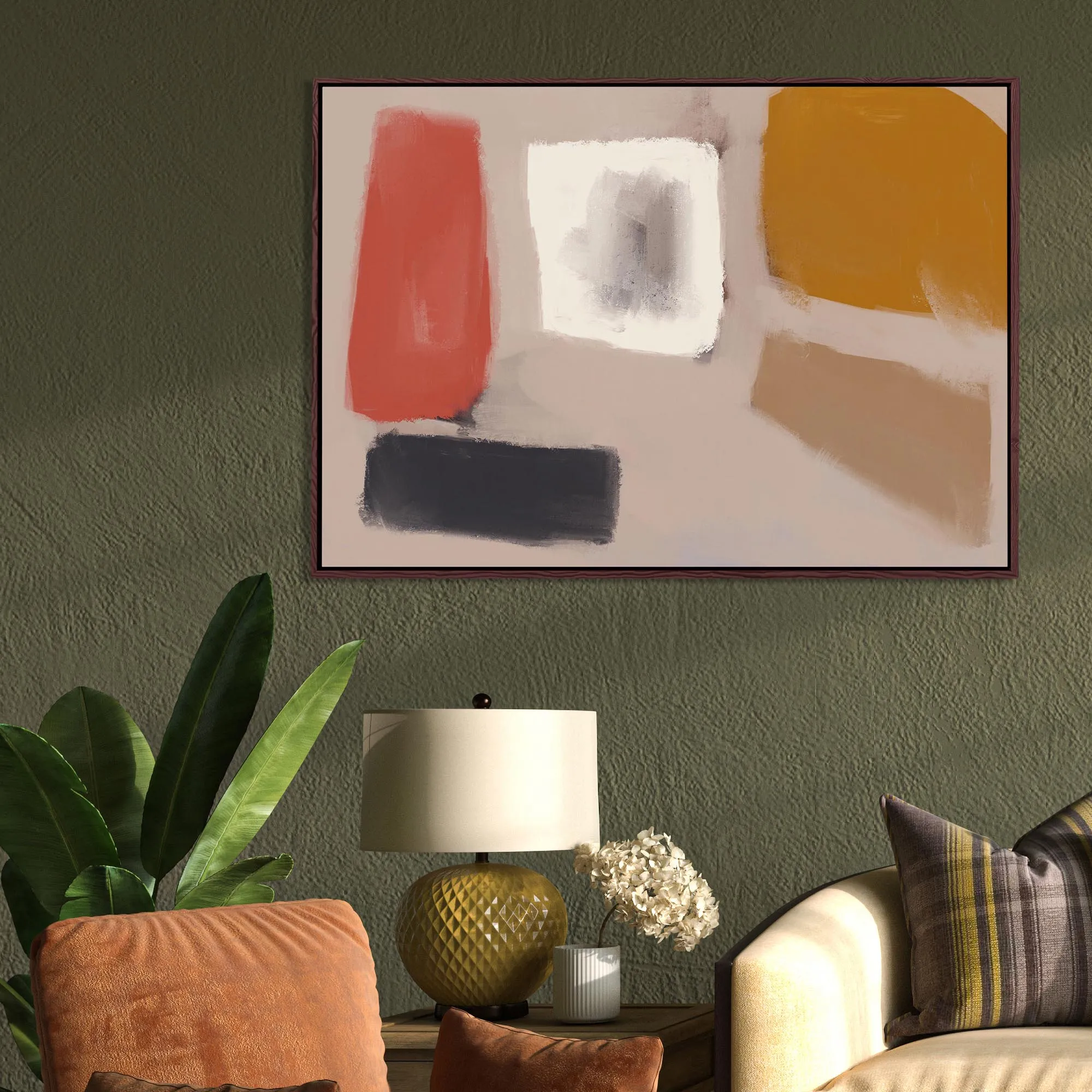 Abstract Neutral Blush Framed Canvas