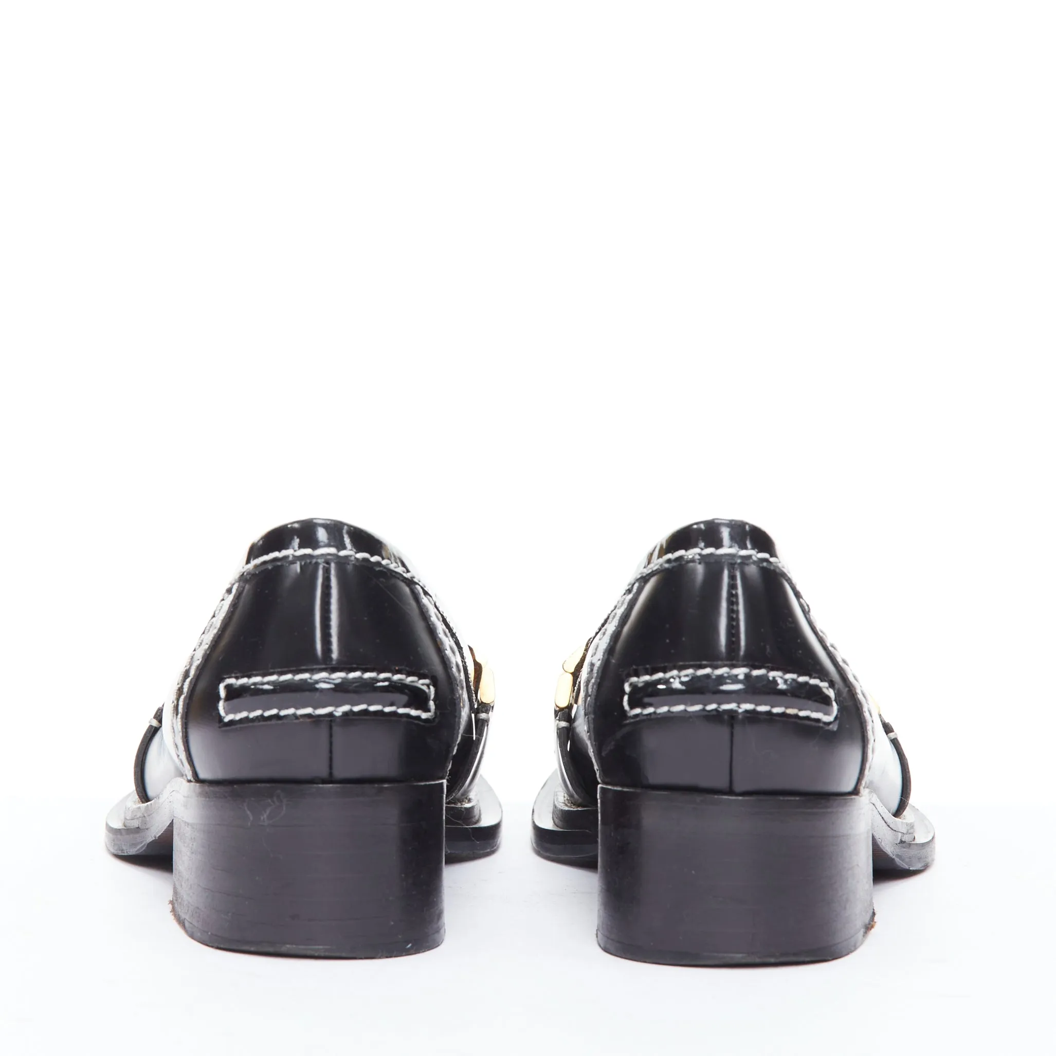 ACNE STUDIOS Penny Watch gold buckle black topstitch loafers EU38