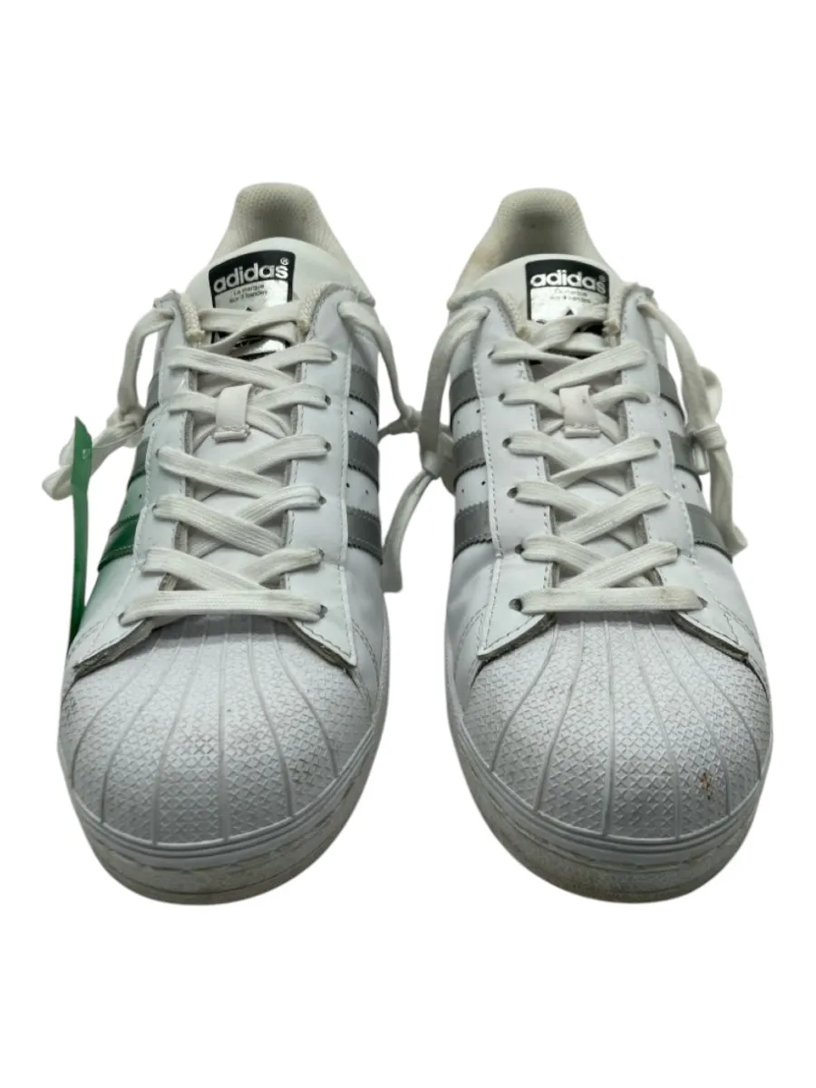 Adidas Shoe Size 9.5 White & Silver Leather Stripe Low Top Rubber Toe Sneakers