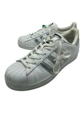 Adidas Shoe Size 9.5 White & Silver Leather Stripe Low Top Rubber Toe Sneakers