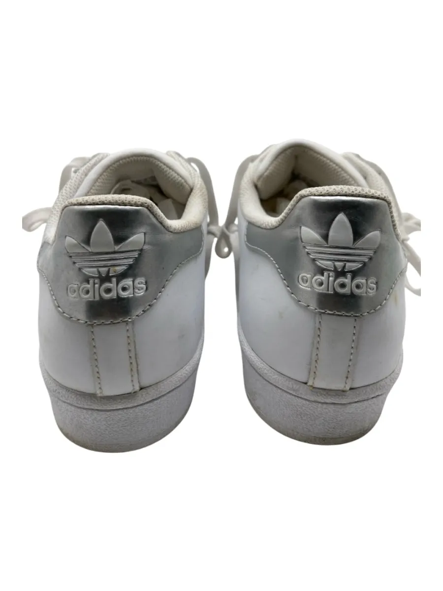 Adidas Shoe Size 9.5 White & Silver Leather Stripe Low Top Rubber Toe Sneakers