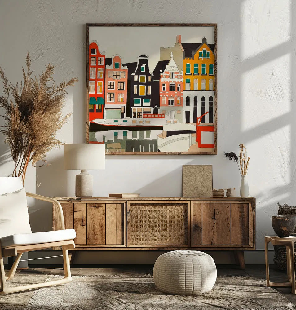 Amsterdam, Netherlands Houses 3 - Square Stretched Canvas, Poster or Fine Art Print