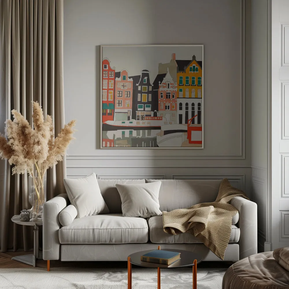 Amsterdam, Netherlands Houses 3 - Square Stretched Canvas, Poster or Fine Art Print