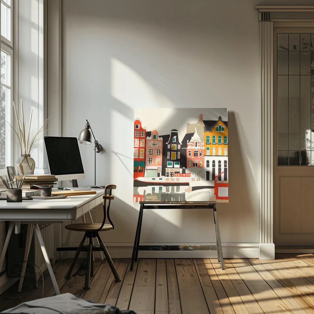 Amsterdam, Netherlands Houses 3 - Square Stretched Canvas, Poster or Fine Art Print