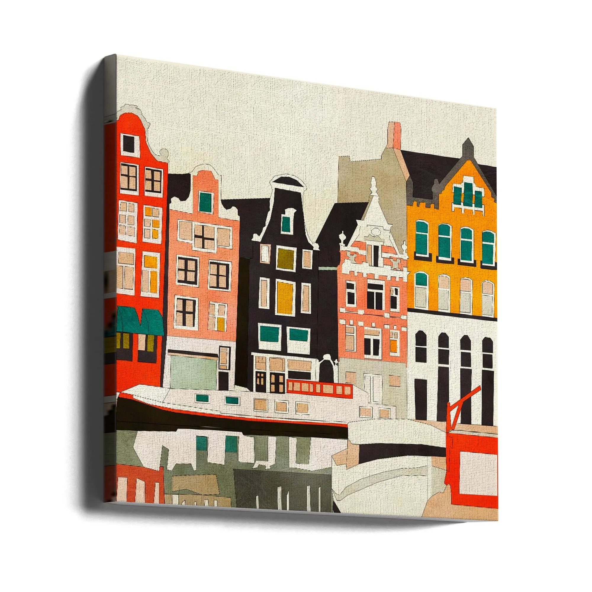 Amsterdam, Netherlands Houses 3 - Square Stretched Canvas, Poster or Fine Art Print