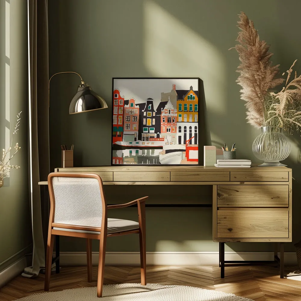 Amsterdam, Netherlands Houses 3 - Square Stretched Canvas, Poster or Fine Art Print