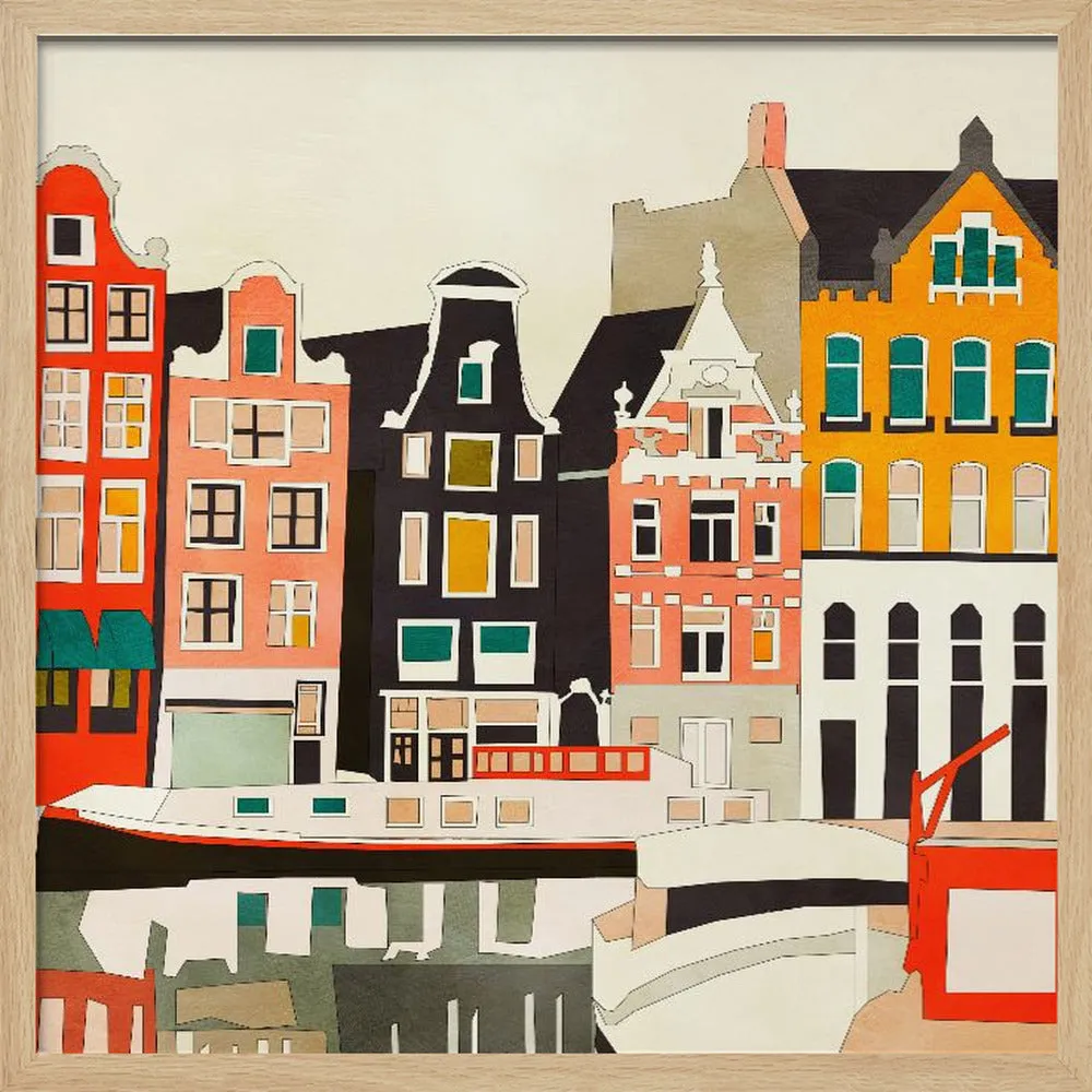 Amsterdam, Netherlands Houses 3 - Square Stretched Canvas, Poster or Fine Art Print