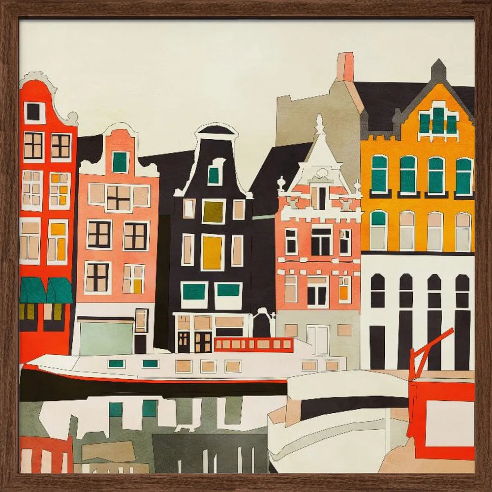Amsterdam, Netherlands Houses 3 - Square Stretched Canvas, Poster or Fine Art Print