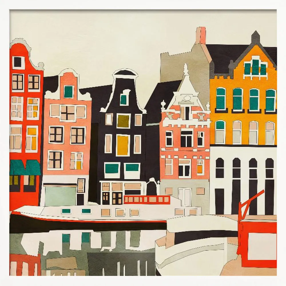 Amsterdam, Netherlands Houses 3 - Square Stretched Canvas, Poster or Fine Art Print