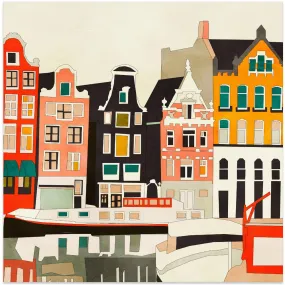 Amsterdam, Netherlands Houses 3 - Square Stretched Canvas, Poster or Fine Art Print
