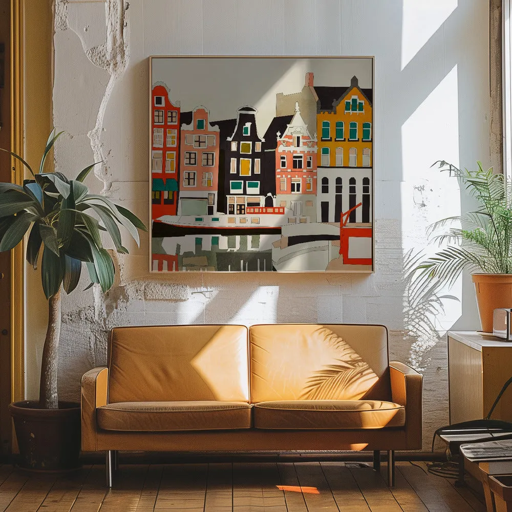 Amsterdam, Netherlands Houses 3 - Square Stretched Canvas, Poster or Fine Art Print
