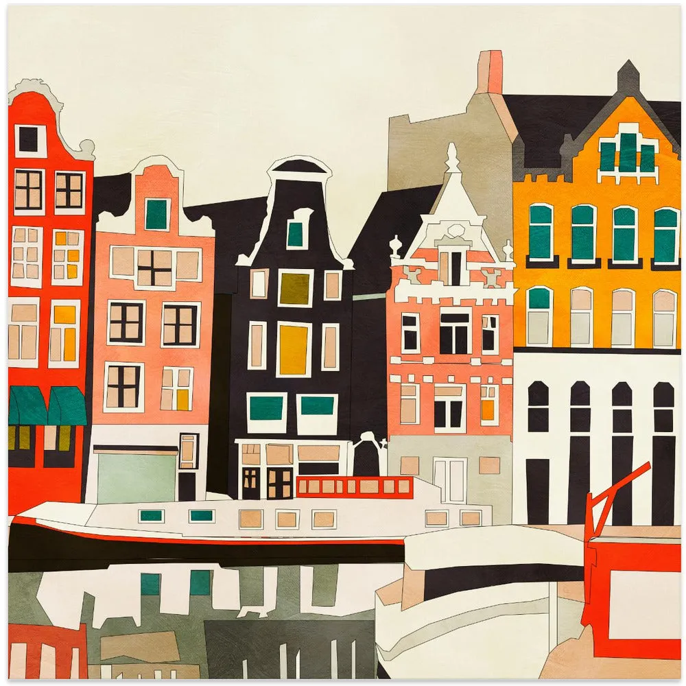 Amsterdam, Netherlands Houses 3 - Square Stretched Canvas, Poster or Fine Art Print