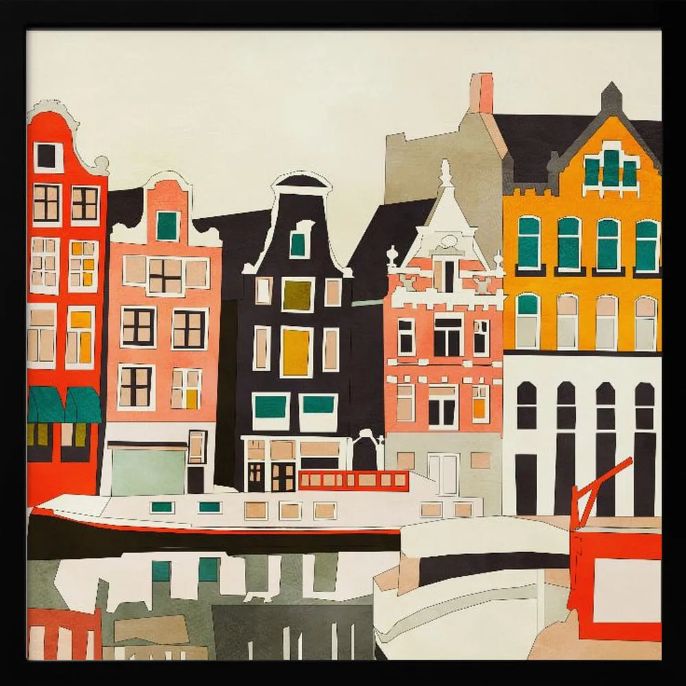 Amsterdam, Netherlands Houses 3 - Square Stretched Canvas, Poster or Fine Art Print
