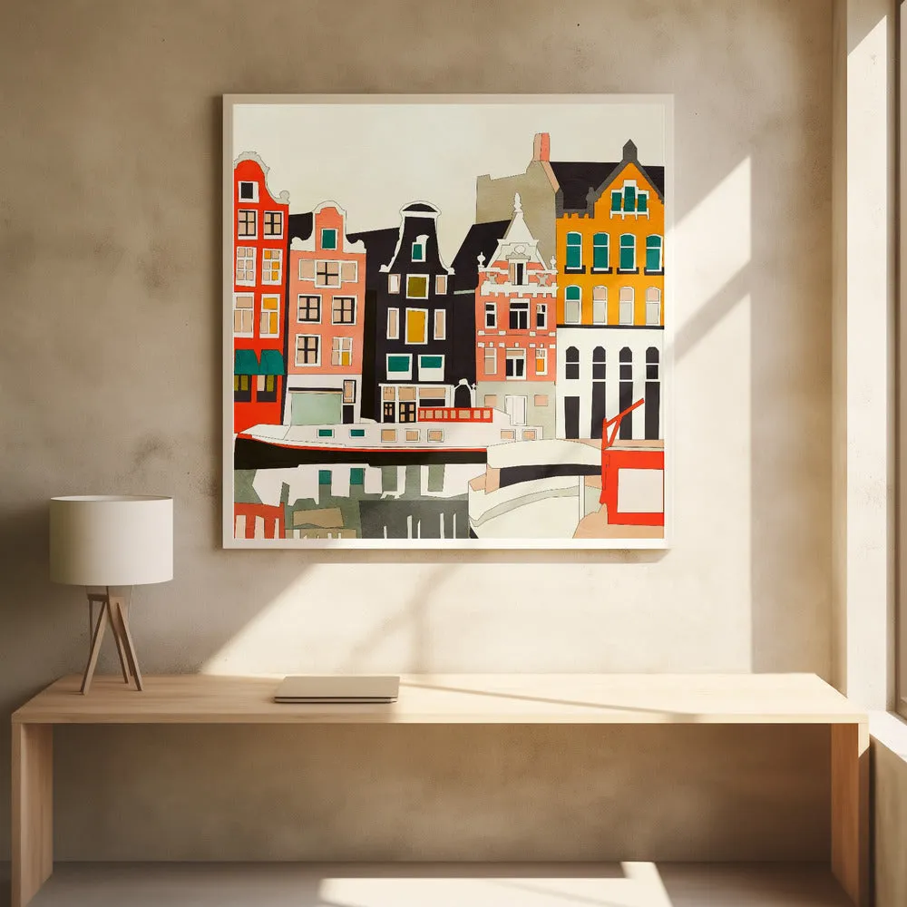 Amsterdam, Netherlands Houses 3 - Square Stretched Canvas, Poster or Fine Art Print
