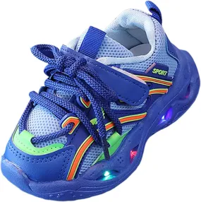 Baby Infant Leather Lace Lights up Sneakers Hook Loop Non Slip Walking Sport Shoes Toddler Newborn Casual Breathable