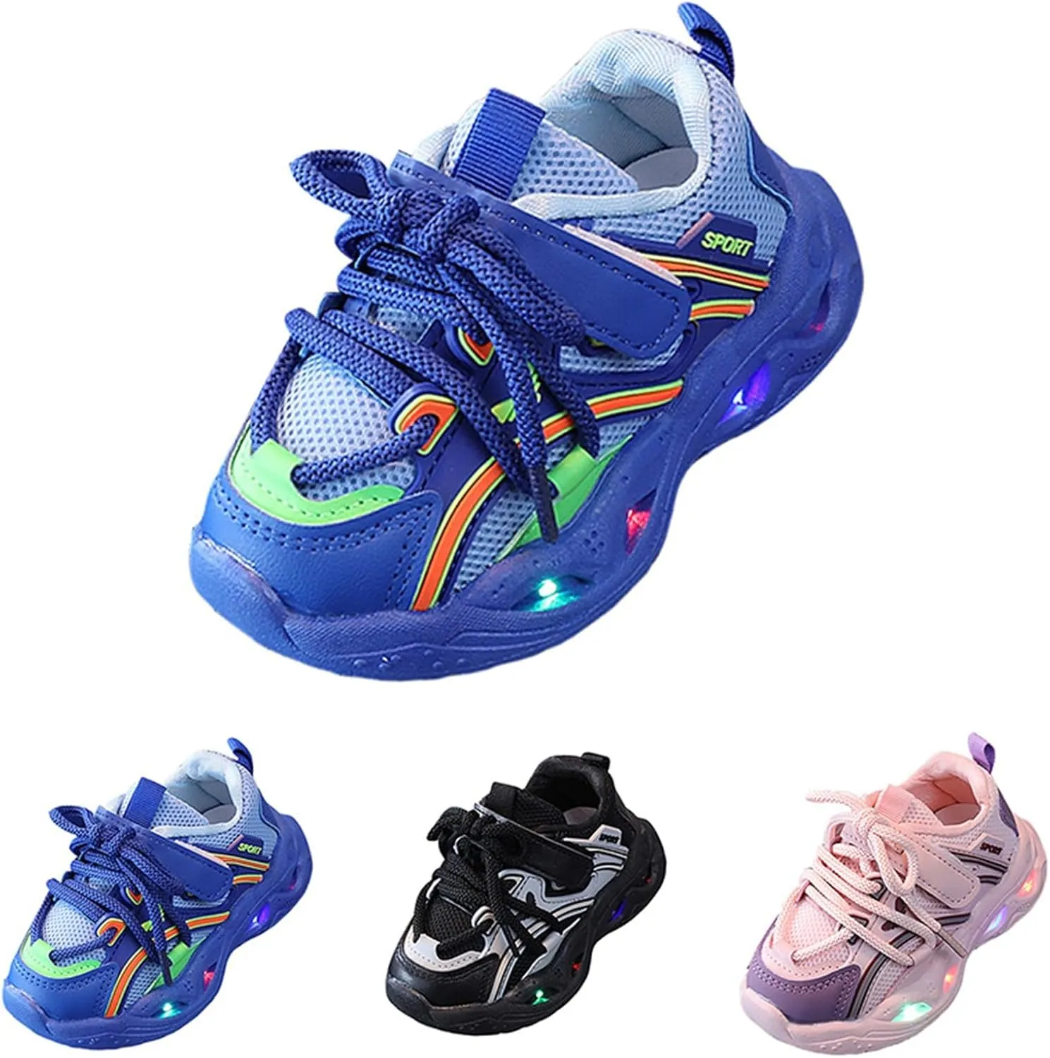 Baby Infant Leather Lace Lights up Sneakers Hook Loop Non Slip Walking Sport Shoes Toddler Newborn Casual Breathable
