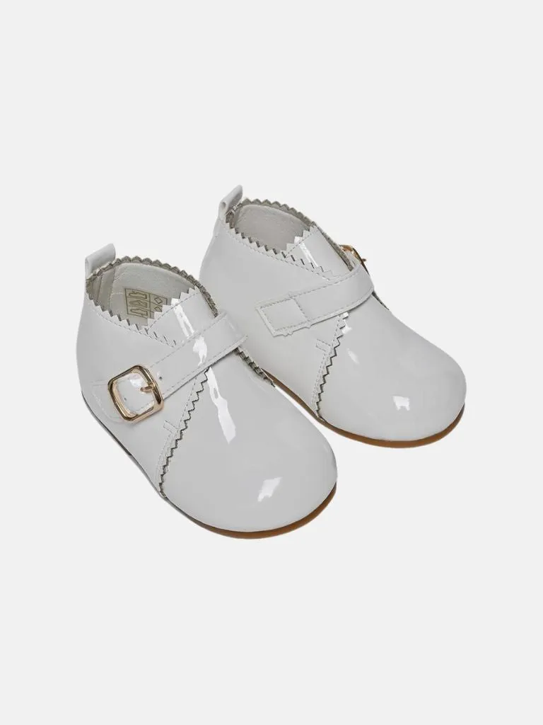 Baby Unisex Patent Zig-zag Boots - White
