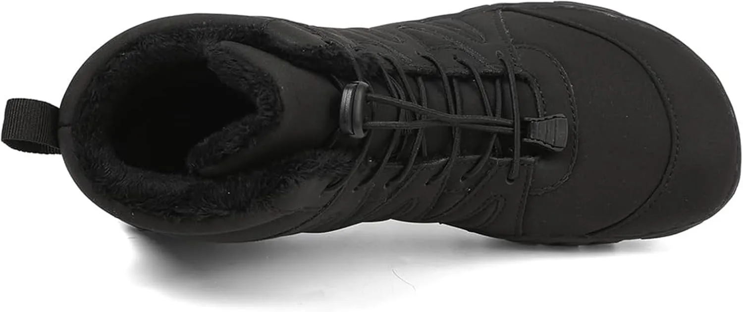 Barefoot Boots Women Waterproof Winter Snow Shoes for Hiking Wide Box Toe Slip On Walking Running Shoes Faux Fur Warm Snow Booties for Cold Weather Zero Drop Barefoot Footwear Trail Sneakers