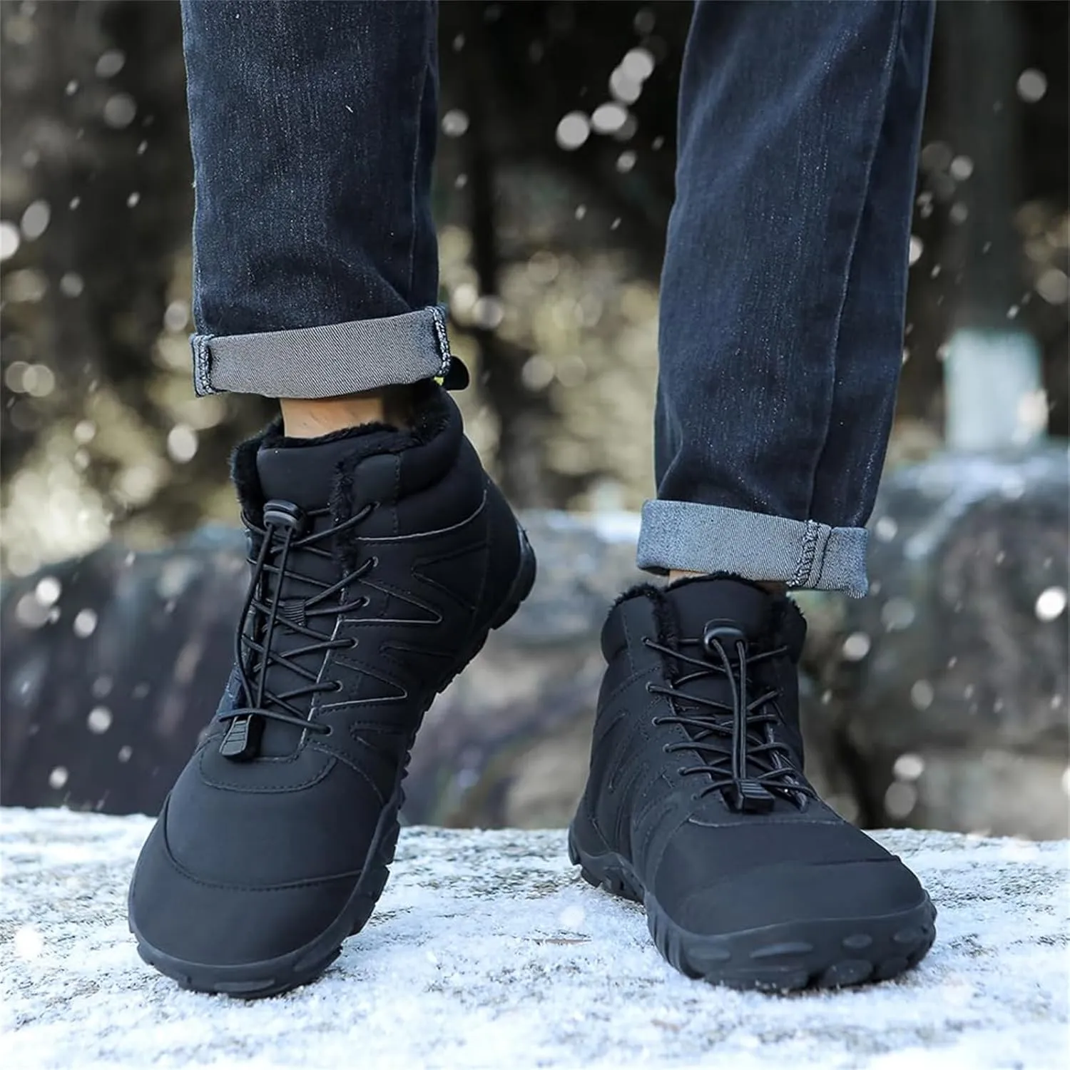 Barefoot Boots Women Waterproof Winter Snow Shoes for Hiking Wide Box Toe Slip On Walking Running Shoes Faux Fur Warm Snow Booties for Cold Weather Zero Drop Barefoot Footwear Trail Sneakers