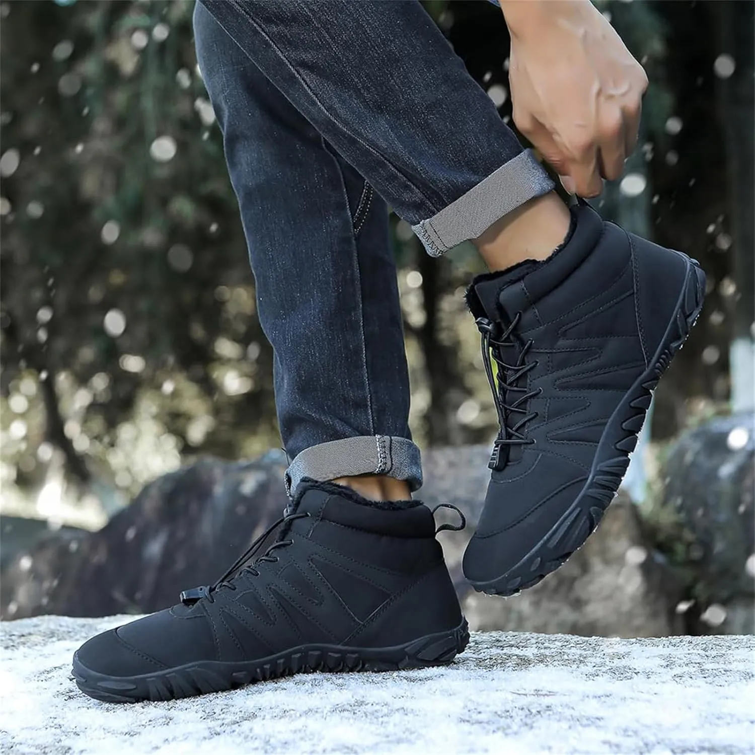 Barefoot Boots Women Waterproof Winter Snow Shoes for Hiking Wide Box Toe Slip On Walking Running Shoes Faux Fur Warm Snow Booties for Cold Weather Zero Drop Barefoot Footwear Trail Sneakers