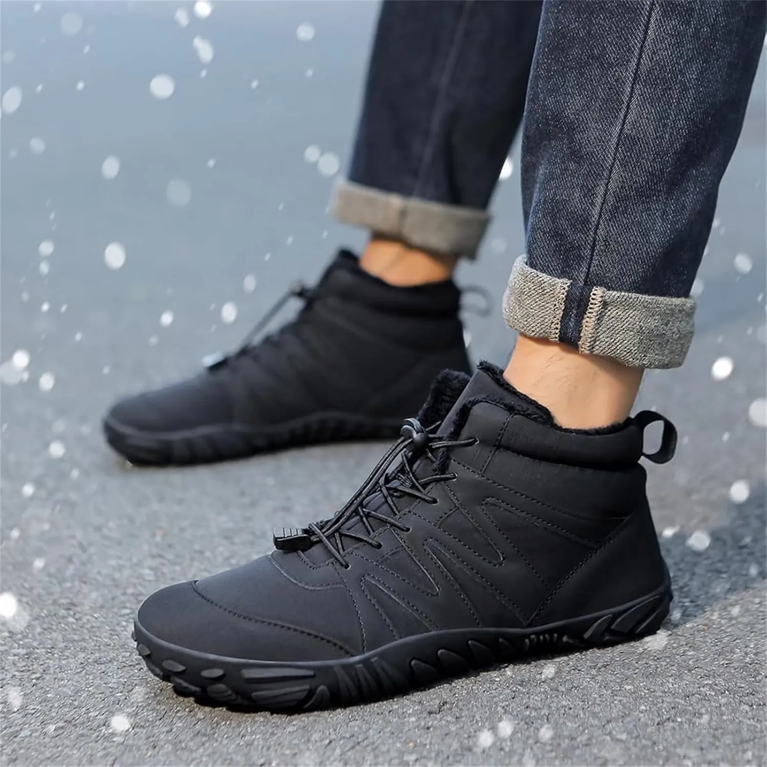 Barefoot Boots Women Waterproof Winter Snow Shoes for Hiking Wide Box Toe Slip On Walking Running Shoes Faux Fur Warm Snow Booties for Cold Weather Zero Drop Barefoot Footwear Trail Sneakers