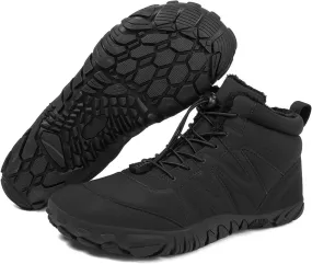 Barefoot Boots Women Waterproof Winter Snow Shoes for Hiking Wide Box Toe Slip On Walking Running Shoes Faux Fur Warm Snow Booties for Cold Weather Zero Drop Barefoot Footwear Trail Sneakers