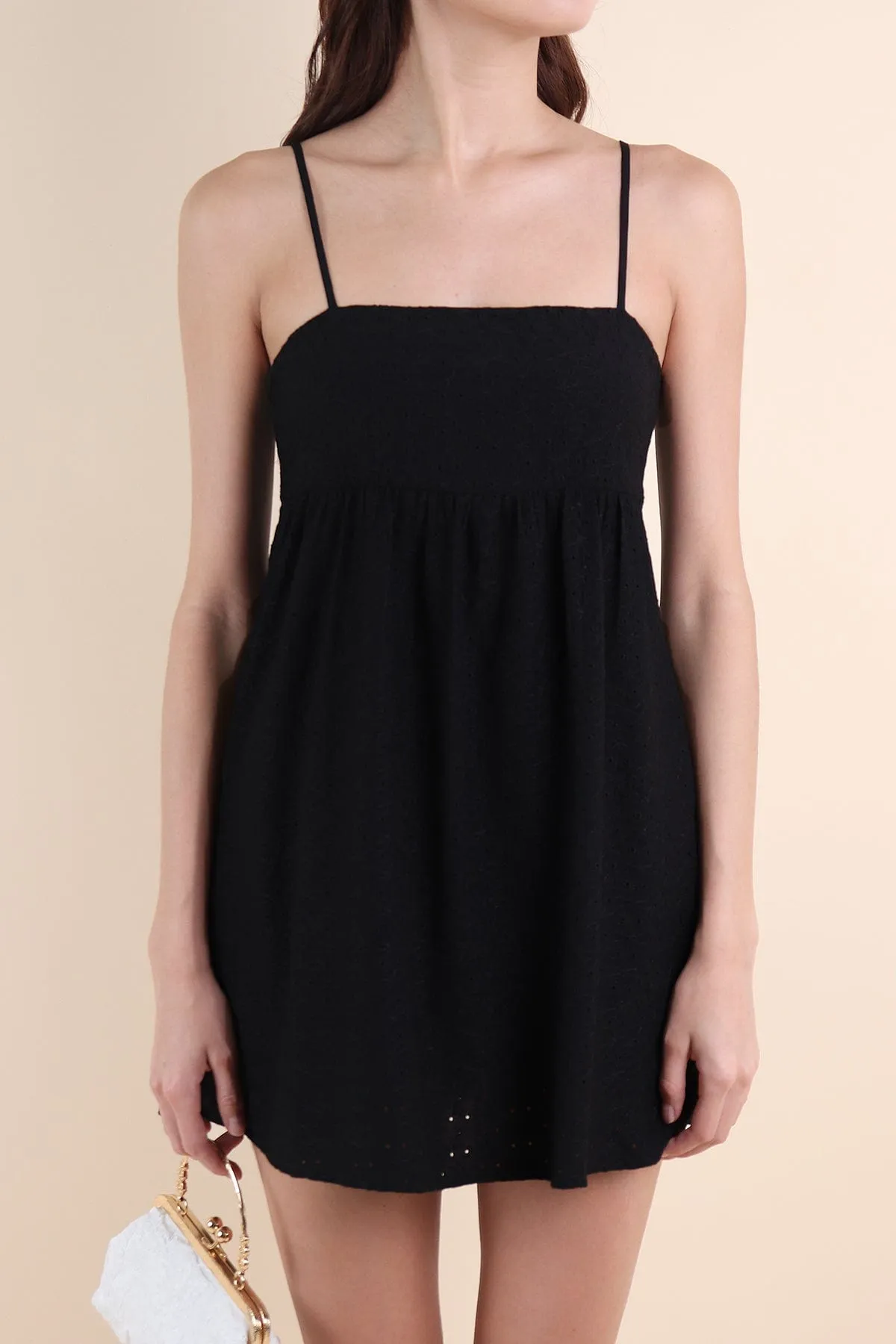 BELLUNA V4 FLORAL EYELET DRESS IN BLACK