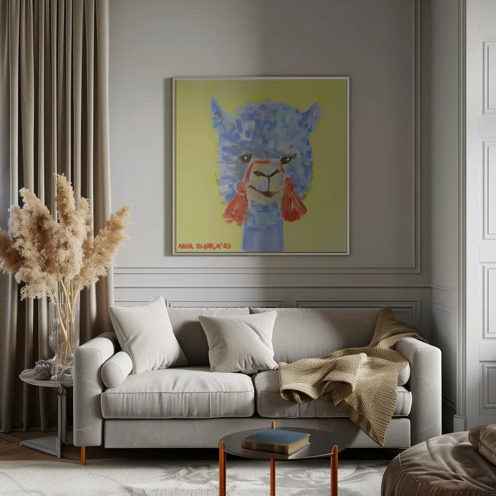 Blue Alpaca - Square Stretched Canvas, Poster or Fine Art Print