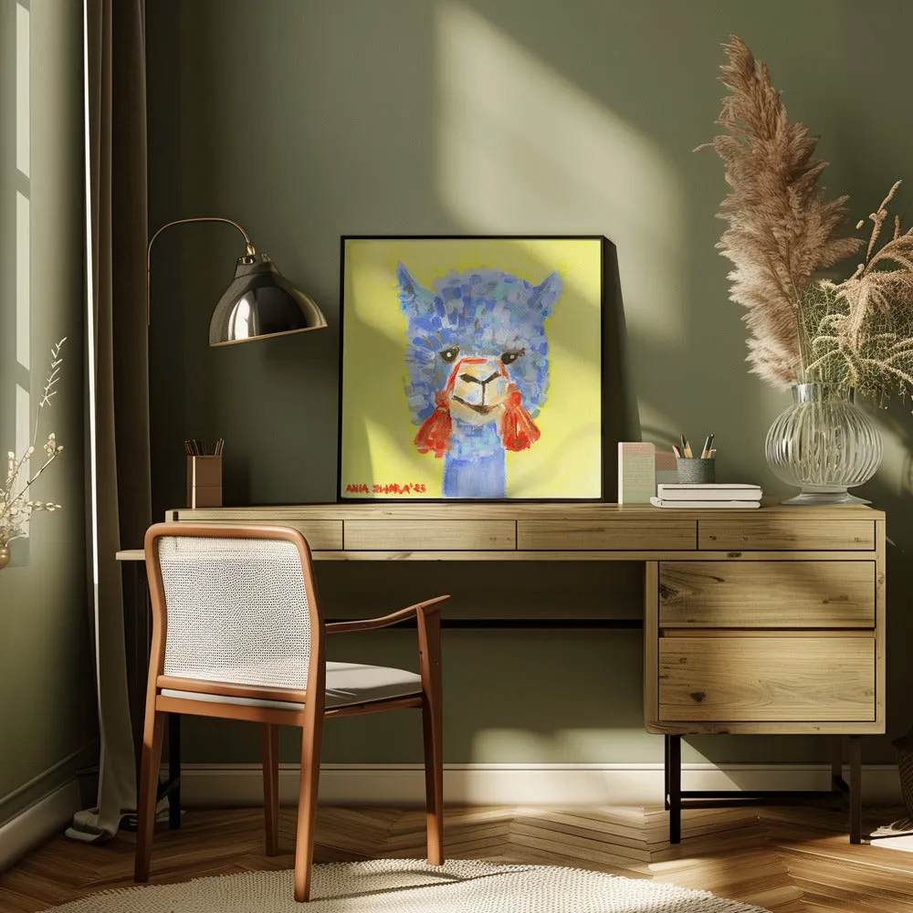 Blue Alpaca - Square Stretched Canvas, Poster or Fine Art Print