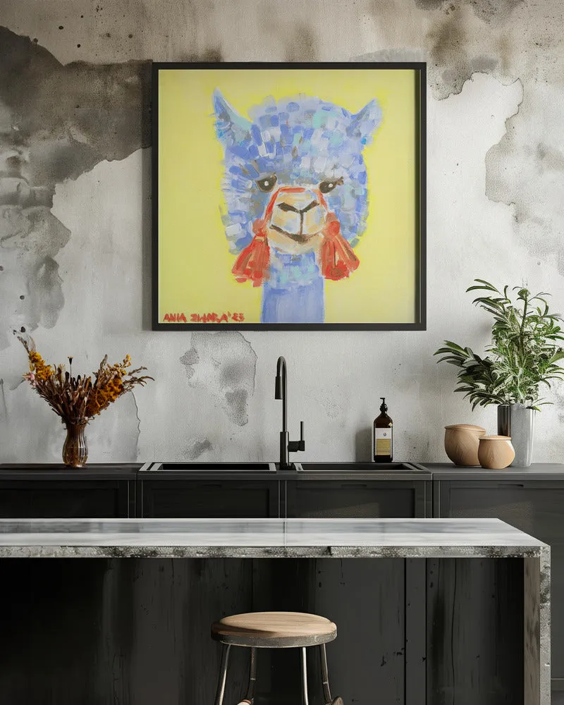 Blue Alpaca - Square Stretched Canvas, Poster or Fine Art Print