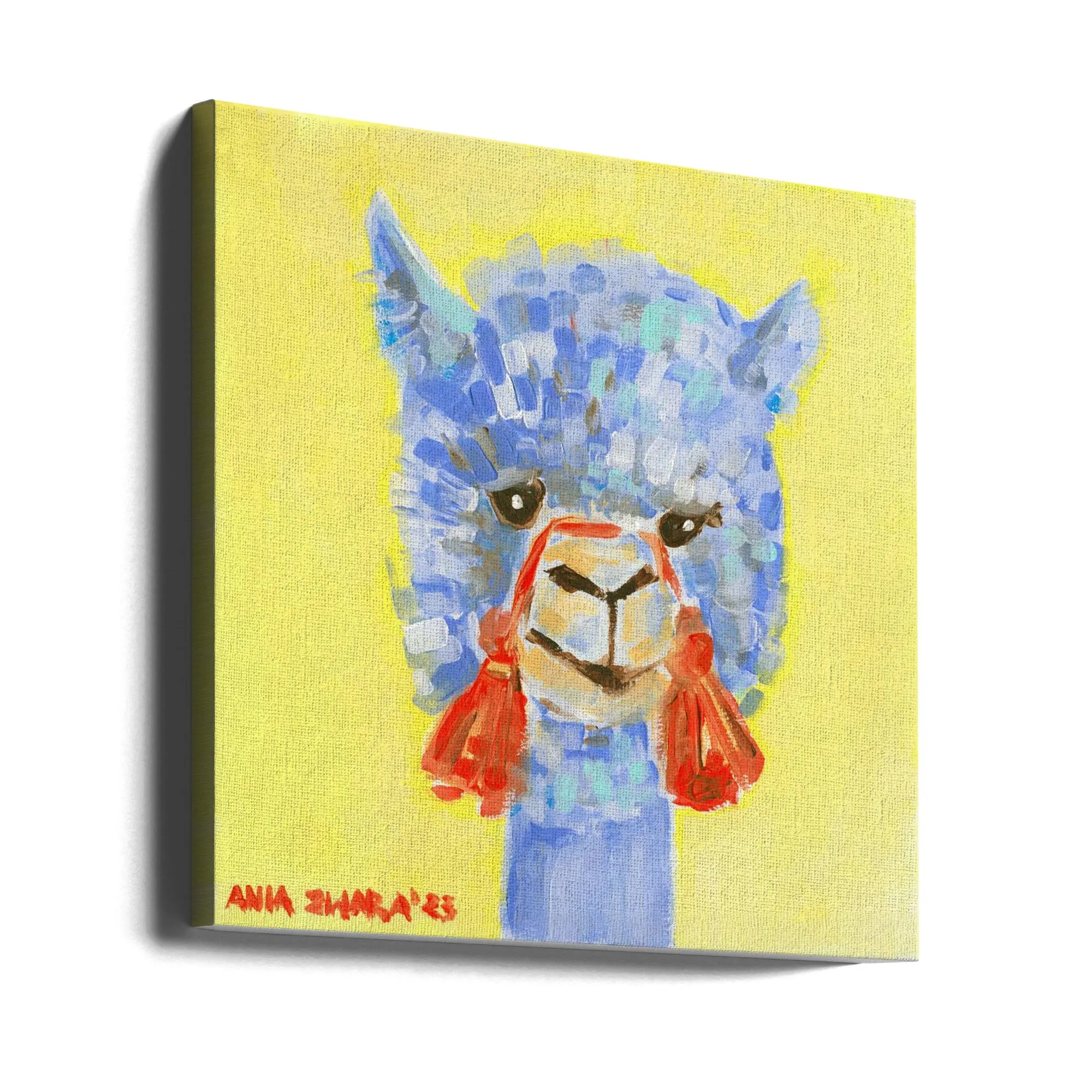 Blue Alpaca - Square Stretched Canvas, Poster or Fine Art Print