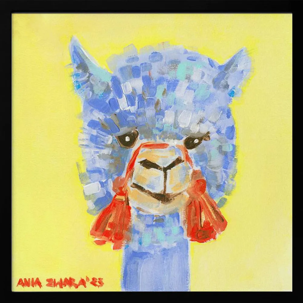 Blue Alpaca - Square Stretched Canvas, Poster or Fine Art Print