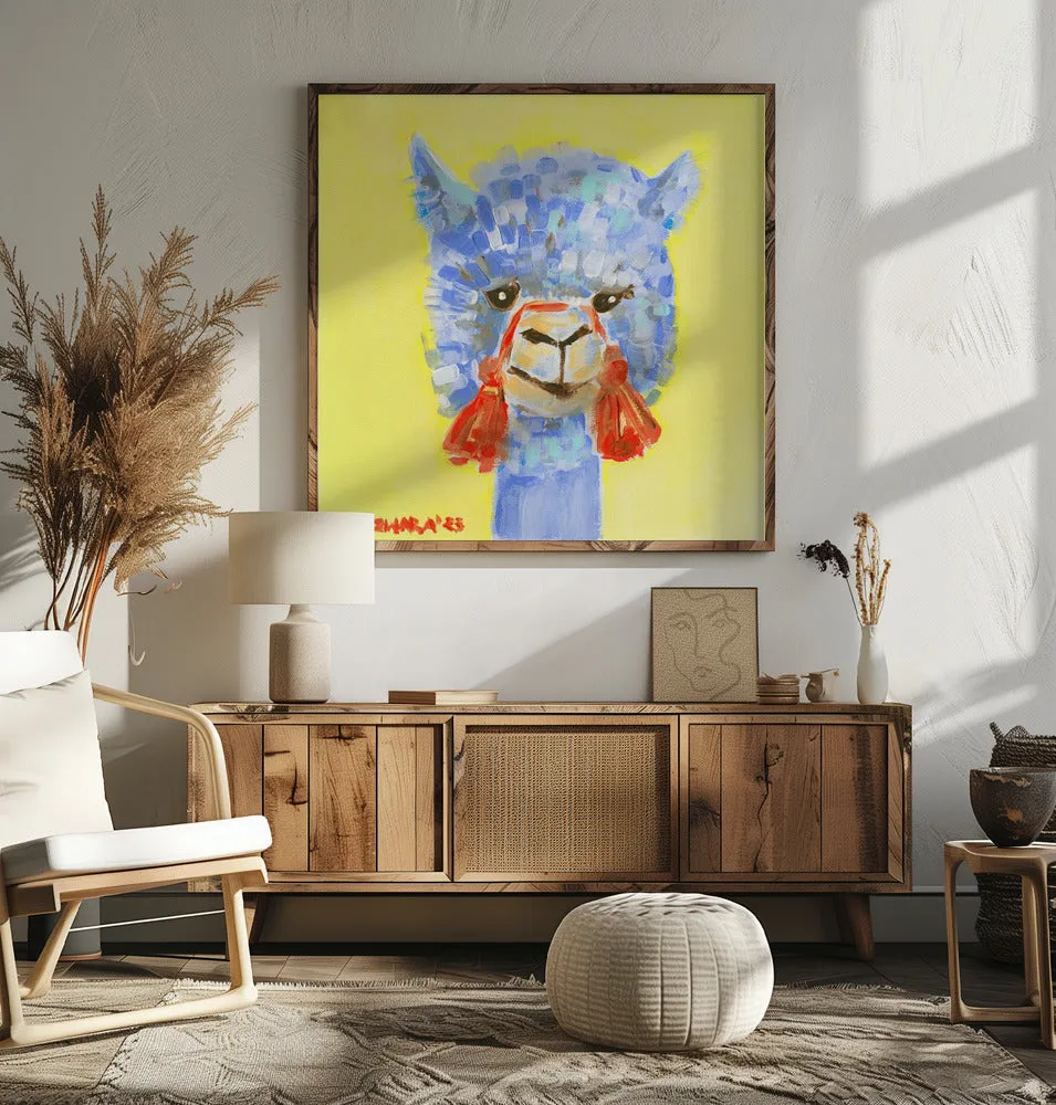 Blue Alpaca - Square Stretched Canvas, Poster or Fine Art Print