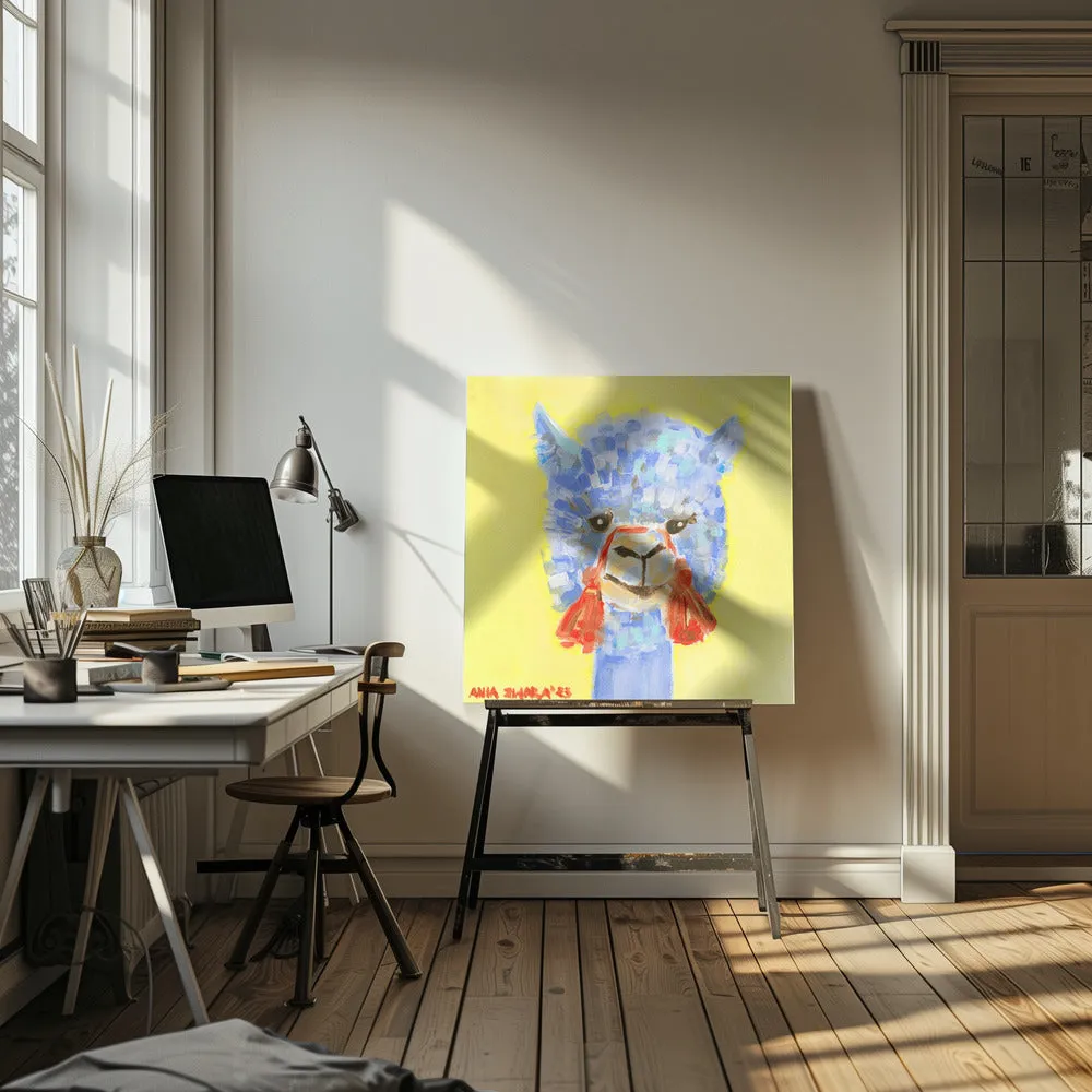 Blue Alpaca - Square Stretched Canvas, Poster or Fine Art Print