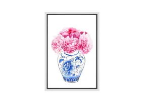 Blue White Vase Pink Flowers | Hamptons Canvas Wall Art Print