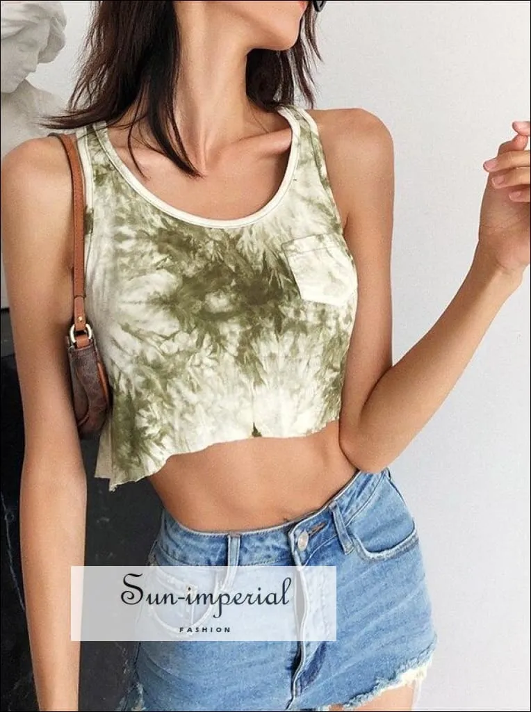 Brown Tie Dyed Crop Tank top with Pocket