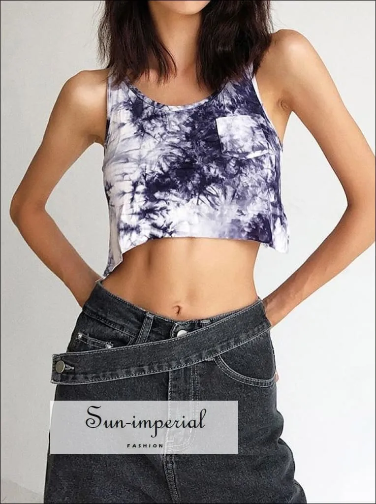 Brown Tie Dyed Crop Tank top with Pocket