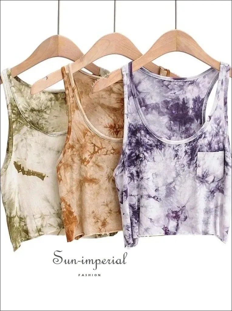 Brown Tie Dyed Crop Tank top with Pocket